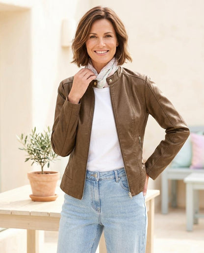 Marvis Mode - Auked | Tailliert Reißverschluss Lederjacke Damen