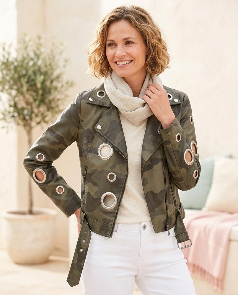 Marvis Mode - Zowir | Ösen-verzierte Camouflage Lederjacke Damen