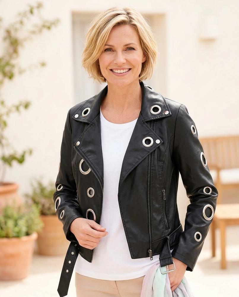 Marvis Mode - Zowir | Ösen-verzierte Camouflage Lederjacke Damen