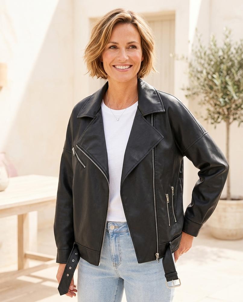 Marvis Mode - Muban | Asymmetrische Gegürtete Lederjacke Damen