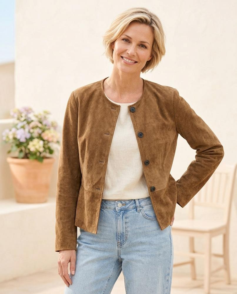 Marvis Mode - Mires | Kragenlose Geknöpfte Lederjacke Damen
