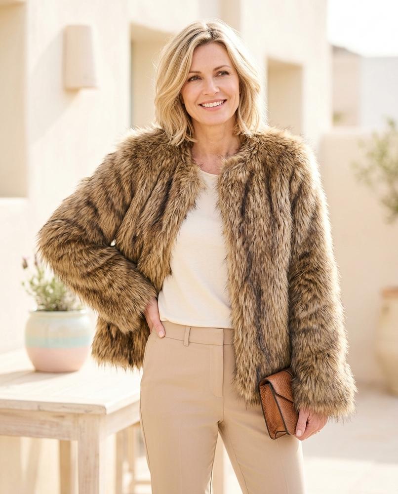 Marvis Mode - Eifer | Pelzig Kragenlos Jacke Damen